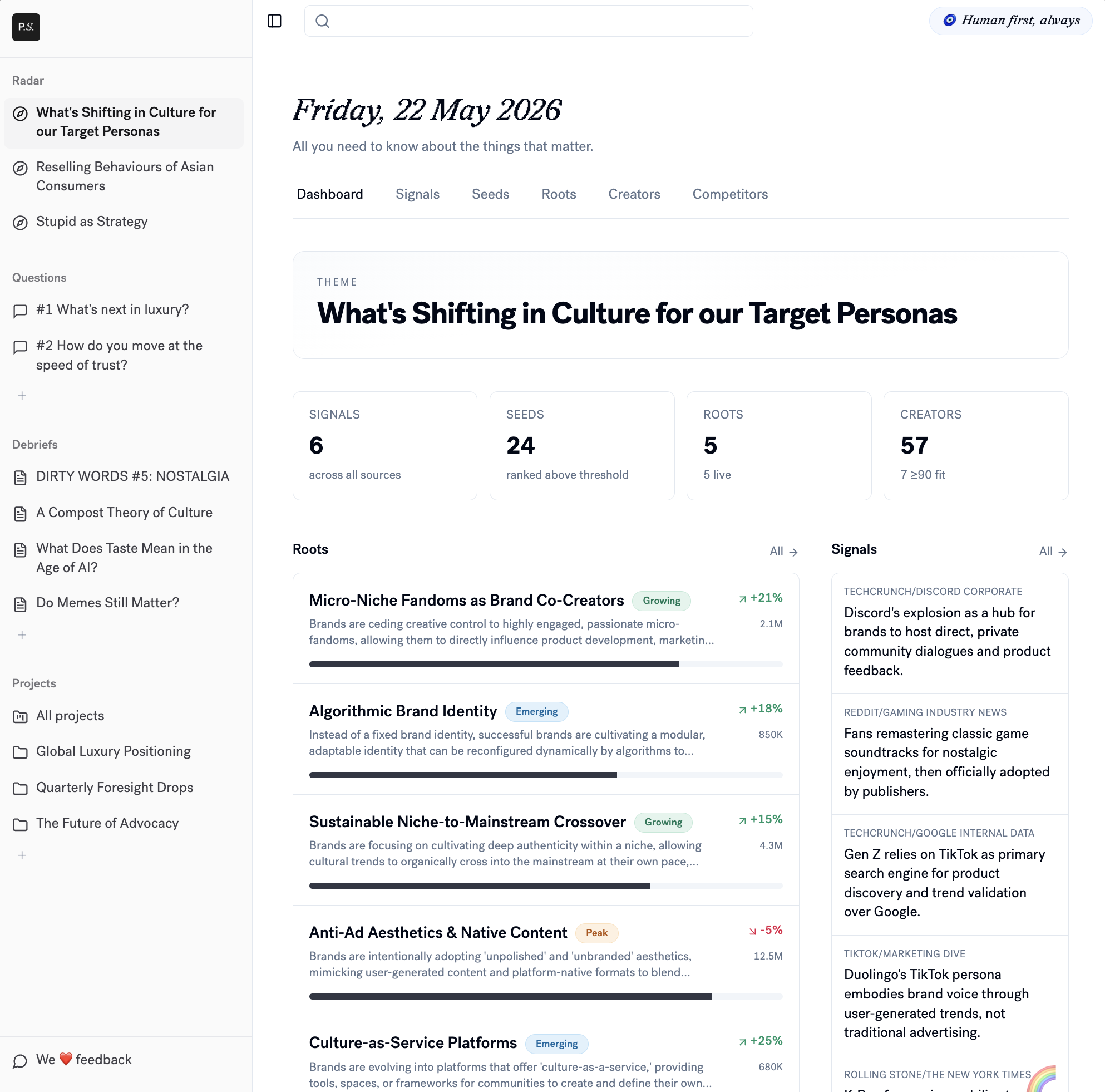 Protein OS dashboard